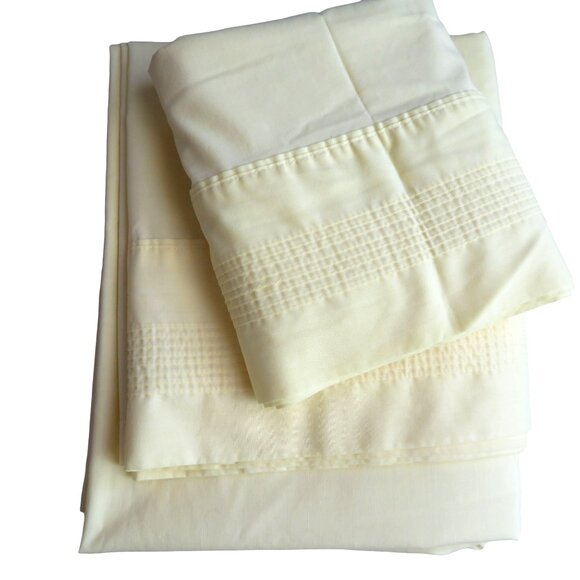 Vintage 70s Springmaid Full 4pc Sheet Set Canary Yellow No Iron Percale Cottage - Picture 7 of 10